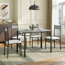 Grey Faux Marble Dining Table Set For 4 With Padded Chairs