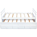 Twin Size Bed with Headboard, Footboard, Trundle and Three Storage Drawers, Twin Size Pine Wood Bed with Headboard, Footboard,White