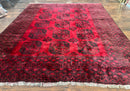 Afghan Turkoman Rug 9x10, Red Beshir Carpet, Tribal, Wool, Antique