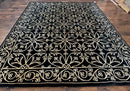Tibetan Rug 8x10, Wool and Silk, Raised Pattern, Black and Gold, Floral
