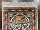 Silk Turkish Rug 2x4, Fine Handmade Oriental Rug, Animal Pictorial Birds Silk Pile on Silk Foundation Vintage Hand Knotted Hereke Carpet