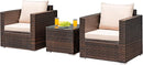 3 Piece Outdoor Patio Furniture Set Rattan Wicker With Washable Cushions And Tempered Glass Tabletop