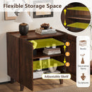 TREXM Wood Accent Cabinet with Storage, Rustic Mango Wood Storage Cabinet with Fluted Design and Adjustable Shelf for Dining Room, Kitchen, and Living Room (Honey)