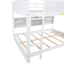 Queen Over Queen Bunk Bed with Built-in Storage Cabinets,Charging Station,Ladder,Safety Guardrails,Solid Pine Wood Bunk Bed,White