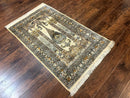 Silk Indian Kashmiri Rug 3x4, Very Fine 400 KPSI, Silk Prayer Rug, Handmade