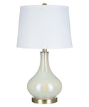 Catalina 25"H 1-Light White Iridescent Glass Lamp Body and Antique Brass Base with White Drum Shade