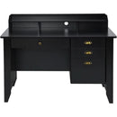 Matte Black Desk With Drawers And Hutch For Home Office