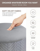 Grey Velvet Circular Storage Ottoman Golden Accents