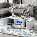 U-Can Modern High Glossy Rectangle Coffee Table, Stylish Center Table with Storage Space, Accent Furniture with 16 Color LED Lights for Living Room