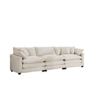 Mid-Century Modern 3-Seater Sectional Sofa with Arm and Throw Pillows, Light Beige Corduroy