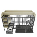 Large pet cage with storage rack, drawers with stainless steel food and water basin, made of iron frame and MDF material, sturdy, exquisite, and practical (black+beige)