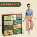 9 Drawer Dresser With Fabric Bins Floral Pattern Wood Top