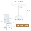Table and chair set.Hourglass-Shaped Stable Small Round Table -31.9' * 31.9' With 2 Soft and Comfortable White PU Chair With Arched Metal Silver Leg.Create Your Exclusive Low-Key Luxury Space.