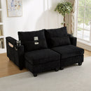 Convertible Chaise Lounge 63' Loveseat Sofa Bed with USB Ports, Cup Holders, Phone Holder & Storage, Black Corduroy