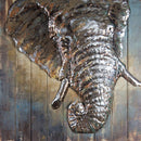 Elephant Head Bust Metal on Wood Canvas 3D Wall Art Mixed Media 31" x 31"