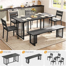63 Inch Dark Grey Rectangular Dining Table Set Farmhouse