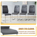 Table and chair set.71 * 35.4 inch rectangular dining table.Tempered Glass Tabletop,Silver 7-shaped Metal Table Legs.Paried With 6 Dark Gray High-quality PU Chairs With Arched Metal Legs.