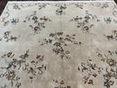 Chinese 120 Line Rug 8x10, Chinese Aubusson Wool & Silk Highlights Handmade Vintage Carpet, Beige Fine Weave Rug, Floral European Design