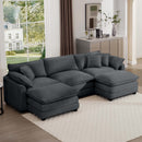 Modern Oversized Modular Cushion Sofa with Ottoman, Grey Corduroy L-Shaped Low Back Deep Seating Sofa Set