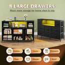 Black Fabric Dresser With Charging Station And LED Lights