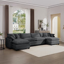 Modern Upholstered Corduroy Fabric Sofa with 3 Footstools and Pillows, 4 Seater, Grey