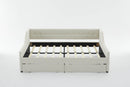 aybed Corner Bed Sofa Bed with Drawers Velvet Upholstered daybed Twin Daybed with Storage, Wood Slat Support (Beige,full,79.9'x58.2'x28.7')