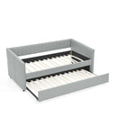 Twin Size Daybed with Trundle Upholstered Sofa Bed, with Vertical Stripes, Linen Fabric, Grey (82.5'x43'x30')