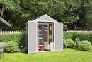 Campcraft 6*5ft resin storage shed, high quality pp material, strong structure, waterproof, rust and UV proof, large storage space, 12mm thick pp board, HD window lighting