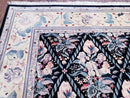 Black Kirman Rug, 8x11 - 9x12 Rug, Sino-Persian Rug, Floral Oriental Carpet, Handmade Rug, Black and Ivory Rug, Room Sized Area Rug, Wool