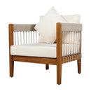 Acacia Wood Outdoor Club Chair with Handwoven Rope Accents & Curved Backrest - Water-Resistant Boho Patio Lounge Chair with Removable Cushions for Porch, Garden