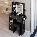 29.2' Small Size Left Drawer Desktop Vanity Table + Cushioned Stool, 2 AC+2 USB Power Station, Hair dryer bracket, Extra Large Touch Control Sliding LED Mirror, Tri-color Switching, Brightness Adjust