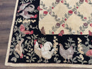 Vintage Hooked Rug 7x9, Rosters in Border, Roses and Butterflies