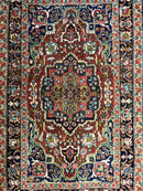 Antique Persian Tabriz Rug 3x5, Brick Red Navy Blue, Floral Medallion, Small Persian Carpet
