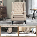 Beige Midcentury Button Tufted Wingback Upholstered Armchair