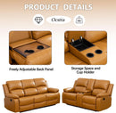 Leather Manual Recliner Sofa Set Ginger 3Piece Living Room