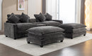 Modern Chenille Upholstered Sectional Sofa with Ottomans, USB Ports, Cup Holders, and Storage in Grey