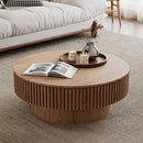 31.5'' Round Coffee Table with Storage Solid Wood Veneered Modern Coffee Table Accent Tea Table for Living Room, Bedroom, Apartment or Office, Natural Wood