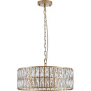 Modern Crystal Drum Chandelier, 6-Light Pendant Lighting Fixture with Golden Metal Frame for Living Room, Dining Room, and Bedroom (Bulbs Not Included)
