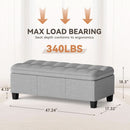 Forty Seven Inch Storage Ottoman Bench Linen Gray Fabric