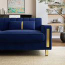 2 Piece Velvet Loveseat Sofa Set For Living Room 86 Inch Blue With Gold Metal Legs And 4 Pillows
