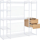 Open-Style Wardrobe with Hanging Rails, Shelves and Drawers, White