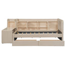 Twin Size Upholstered Daybed with Drawers, Shelves, Flip Cabinets & Side Table (Beige)