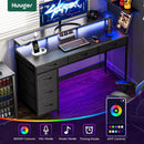 47 Inch Grey Gaming Desk With LED Lights And Drawers