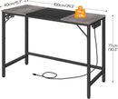Charcoal Gray Computer Desk With Power Outlet And Hooks
