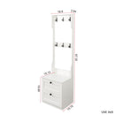 2-in-1 Coat Rack and Nightstand,Wood Bedside/Entryway Storage Organizer with Drawer & Hooks, Freestanding Clothes Hanger for Bedroom,Hallway