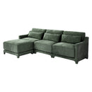 Three-Seater Chenille Sofa with Movable Ottomans in Green, High-Resilience Sponge, Easy Installation, Wood Base