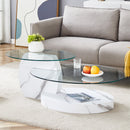 Modern White Marble Pattern Coffee Table - Versatile Design, Tempered Glass, MDF, Oval Countertop