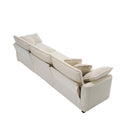 Mid-Century Modern 3-Seater Sectional Sofa with Arm and Throw Pillows, Light Beige Corduroy