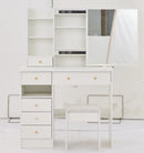 37' Middle Size Left Drawer Desktop Vanity Table + Cushioned Stool, Extra Large Right sliding mirror, Multi Layer High Capacity Storage, Practical Fashionable Dresser, Suitable For Large Space
