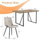 Table and chair set.A minimalist retro rectangular dining table with a textured top and black metal legs.Paired With 4 Warm Light Gray Artificial PU Chairs With Curved Widened Cushion Design.